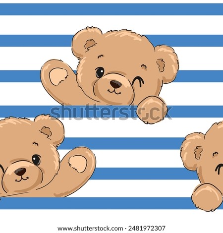 Cute Teddy Bear pattern seamless, vector illustration Hand Drawn Cute print design