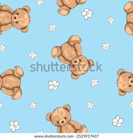 Cute Teddy Bear pattern seamless, vector illustration Hand Drawn Cute print design