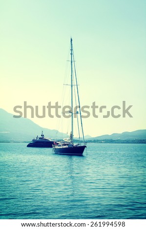 Sea landscape with yachts. The yacht in the sea.
