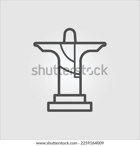 Isolated outline vector icon of Christ Redeemer's statue in Rio de Janeiro