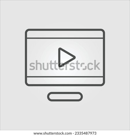 Isolated outline vector icon of a desktop device displaying a video player, with editable strokes