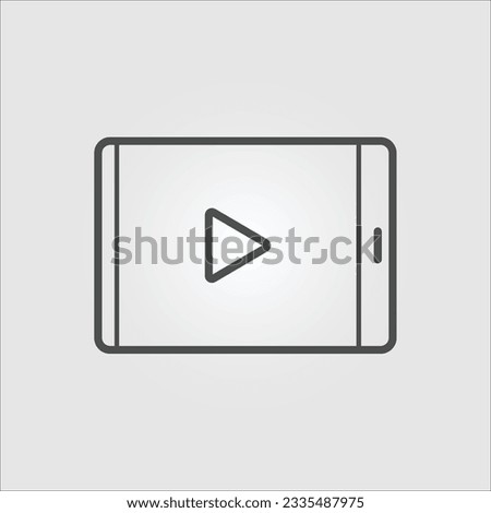 Isolated outline vector icon of a desktop device displaying a video player, with editable strokes