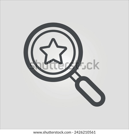 Isolated outline vector icon of a magnifying glass focusing on a star, with editable stroke.
