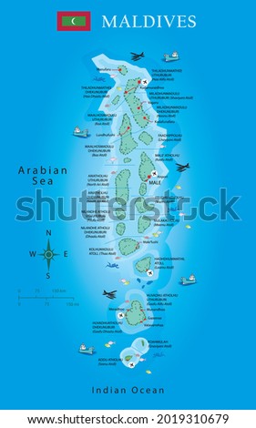 Atolls Of Maldives Map - Concept for Holiday, Vacation, and Tourism
