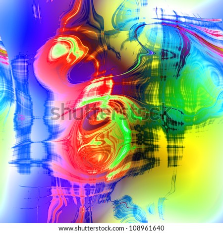 art abstract bright rainbow chaotic waves pattern background with fuchsia, pink, blue, green and yellow blots