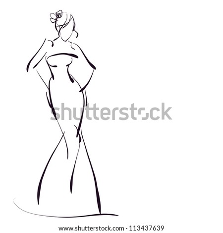 Art Sketching Beautiful Young Bride In A Wedding Dress On White ...