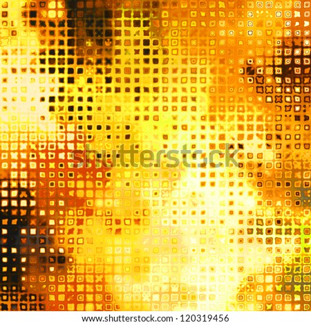 art abstract golden grunge background with orange, red, yellow and brown blots; halftone pattern