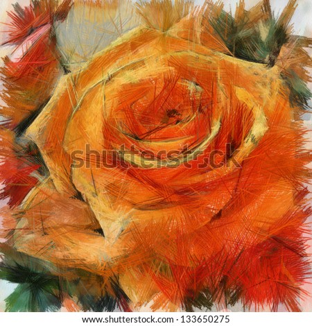 art grunge floral vintage background with roses, drawing with color pencils
