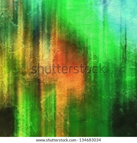 art abstract watercolor background on paper texture in bright green, gold, orange and black colors