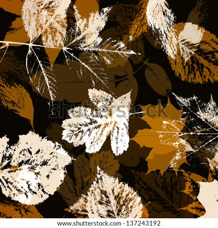 art graphic leaves autumn monochrome background, card in brown, white and black colors