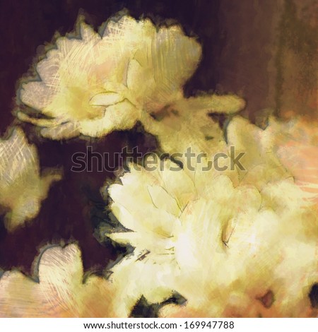 art floral vintage monochrome light sepia blurred background with white asters