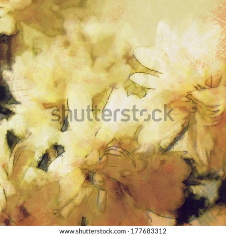 art vintage floral sepia blurred background with white asters
