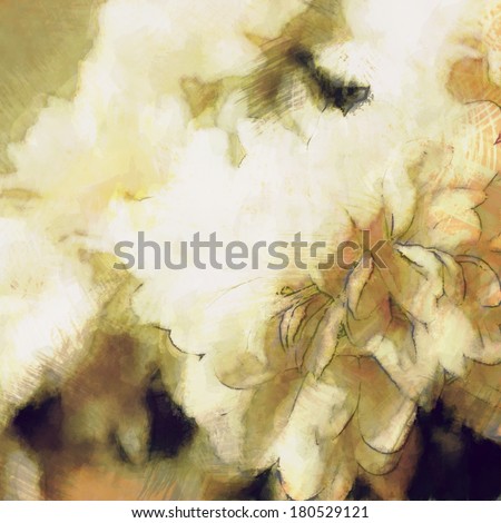 art floral vintage light sepia blurred background with white asters