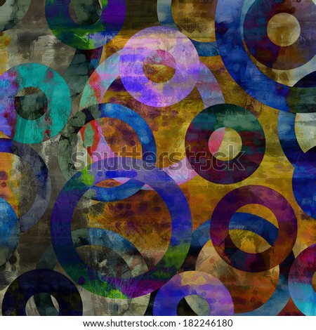 art abstract acrylic and pencil background in rainbow colors with violet and blue circles