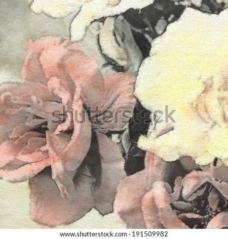 art floral vintage background with white and red roses