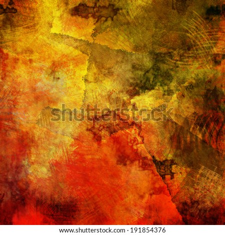 art abstract acrylic and pencil background in red, yellow, brown, green and black colors