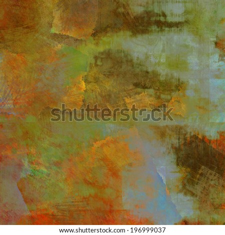 art abstract acrylic and pencil background in grey, brown, orange and green colors with blurred pattern