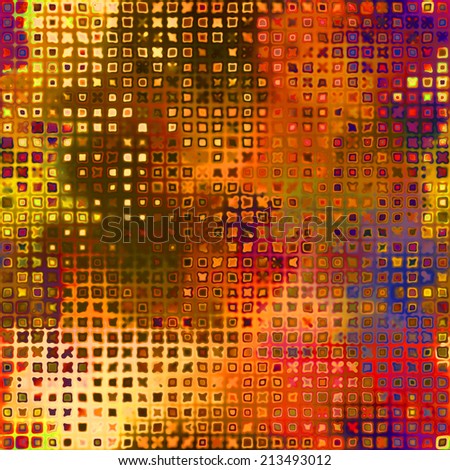 art abstract pixel geometric seamless pattern background in red, orange, gold and green colors