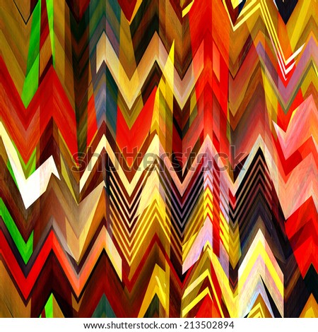 art abstract colorful zigzag geometric vertical seamless pattern, background in bright yellow gold, red, green, brown and black colors