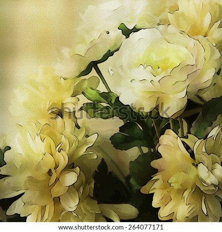 art colorful grunge floral watercolor paper textured background with white asters  in  colors
