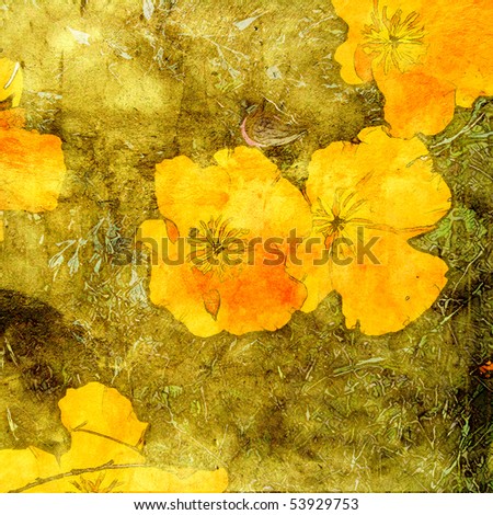 art autumn floral yellow gold and orange violets grunge graphic and watercolor background for family holidays