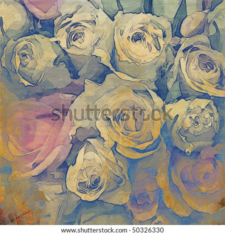 art floral vintage colorful background with bouquet of roses for family holidays