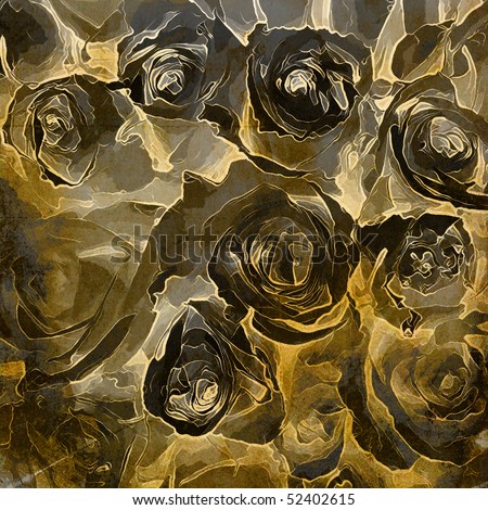 art gold autumn roses vintage monochrome background in old gold, white, grey and black colors