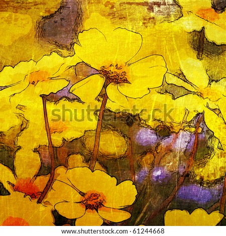 art floral grunge graphic background in golden color