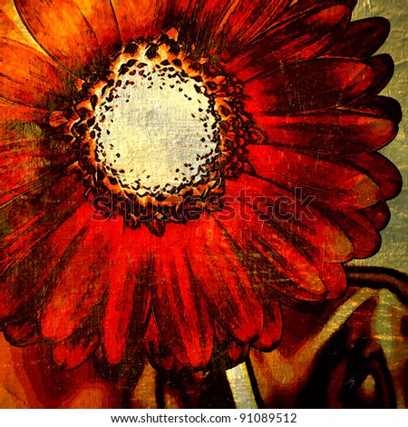 art red and gold floral grunge graphic background