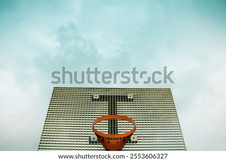 Similar – Foto Bild Basketball-Backboard und Ringnetz auf dem Platz