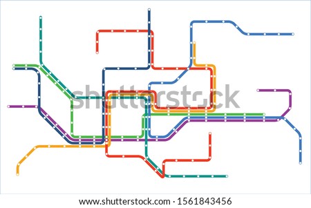 Colorful metro transportation map with six lines