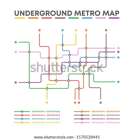 City transportation vector scheme. Metro underground map. Crossrail map design template. Subway tube map. 