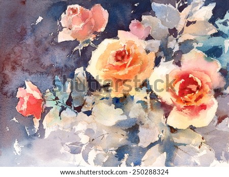 Watercolor Roses Flowers Floral Background Texture Hand Painted