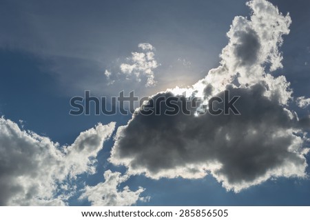 blue sky and black cloud closeup and sun light
