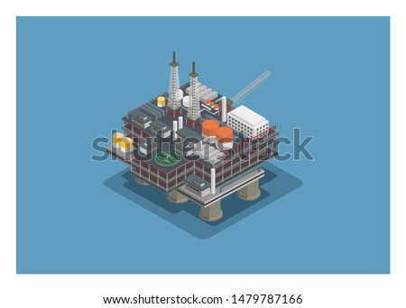 Offshore oil rig. Simple illustration in isometric view.