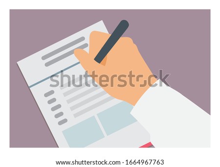 Hand filling form paper. Simple flat illustration
