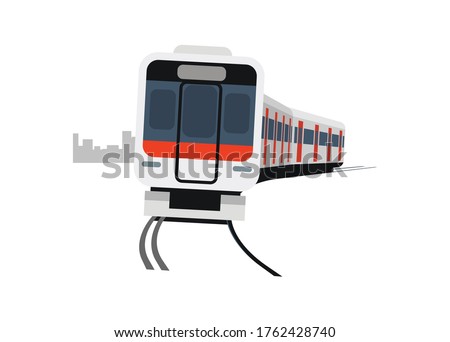 Short commuter train turning. Simple flat illustration
