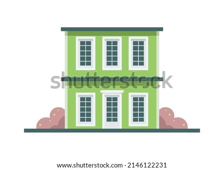 Two story house building with flat roof. Simple flat illustration.