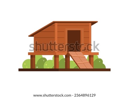 Wooden chicken coop. Simple flat illustration.