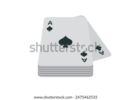 Stack of playing card. Ace of clubs and spades. Simple flat illustration in perspective view.
