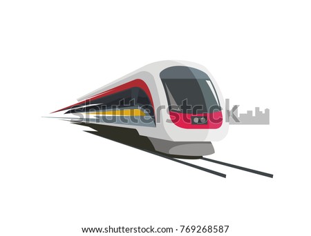 fast train with city building silhouette background