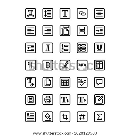 Simple icon set associated with Text Editor on white background