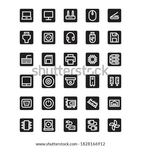 Simple glyph set icon related to Computer And Hardware on a white background