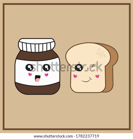 cute illustration of chochlate spread and slice