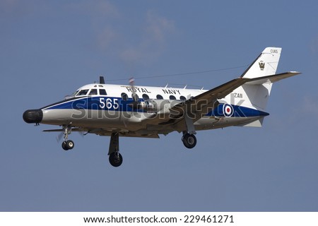 Luqa, Malta September 26, 2008:Royal Navy Scottish Aviation HP-137 Jetstream T2 landing runway 31.