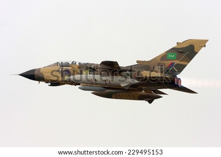 Luqa, Malta April 24, 2013: Royal Air Force Panavia Tornado IDS. Actually it belongs to the Royal Saudi Air Force, but carrying RAF markings during upgrading in the UK.