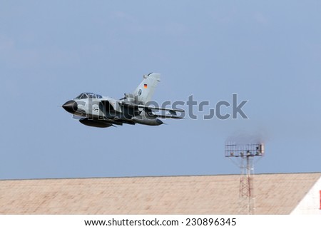 Luqa, Malta September 29, 2014: German Air Force (Luftwaffe) Panavia Tornado IDS performing a high speed pass on runway 23 before leaving Malta.