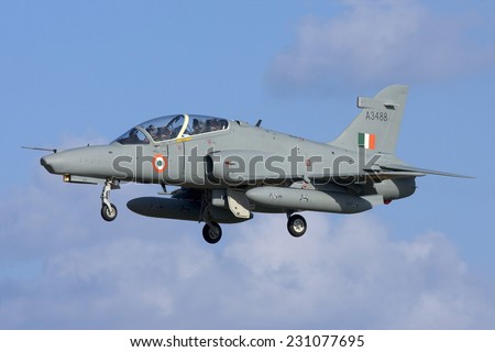 Luqa, Malta November 9, 2007: Brand new Indian Air Force BAE Systems Hawk 132 transiting through Malta on delivery flight from BAe, Warton.