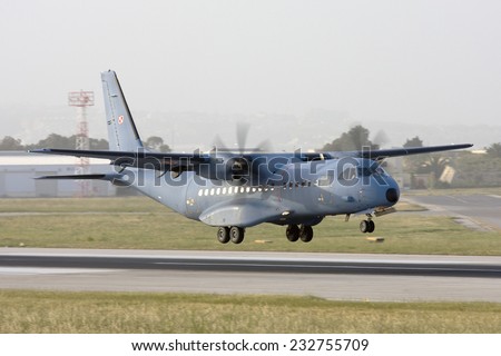 Luqa, Malta April 22, 2008: Polish Air Force CASA C-295M landing runway 13.