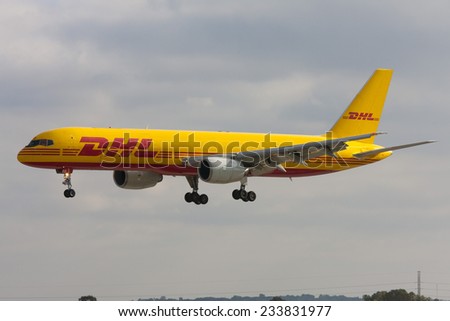 Luqa, Malta January 15, 2011: DHL (European Air Transport - EAT) Boeing 757-236(SF) landing runway 31.